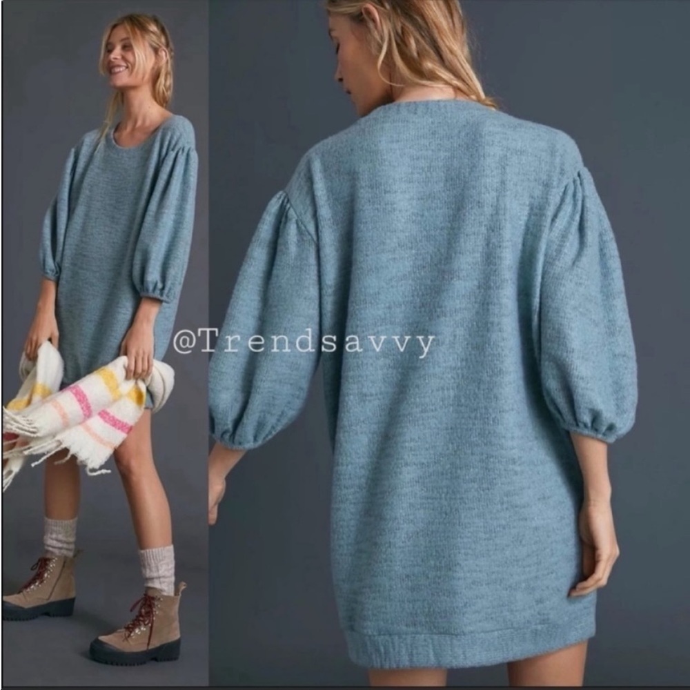 Anthropologie Saturday Sunday Lyla Cozy Puff Sleeve Sweater Dress Size L NWT